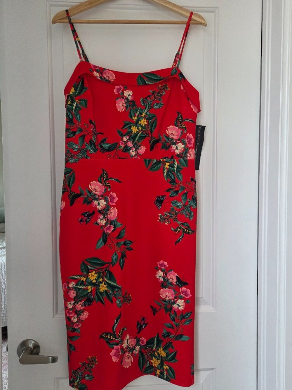 Rachel Roy strappy vibrant red floral dress size L NWT